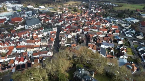 Aerial view around the old town of the city Lich in Germany Stock Footage 341704507