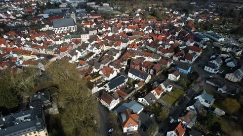 Aerial view around the old town of the city Lich in Germany Stock Footage 341704571