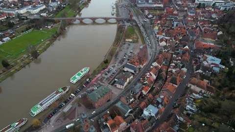 Aerial view around the old town of the city Miltenberg in Germany 库存影片 341704573