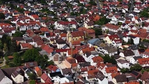 Aerial view around the old town of the city Elsenfeld Video stock 341755903
