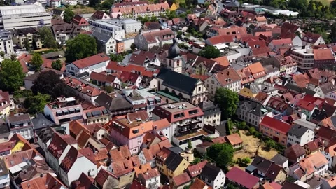 Aerial view around the old town of the city Marktheidenfeld  Stock Footage 341756340