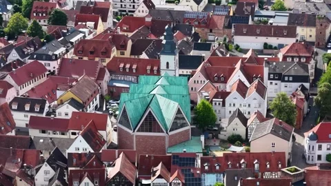 Aerial view around the old town of the city Obernburg Stock Footage 341756396