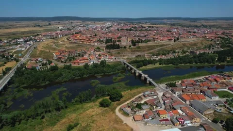 Aerial view around the old town of the city Ciudad Rodrigo Stock Footage 341769600
