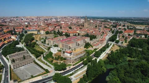 Aerial view around the old town of the city Salamanca Stock Footage 341769904