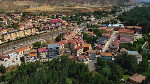 Aerial view around the old town of the city Arcos de Jalon 库存影片 341774446