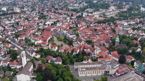 Aerial view around the old town of the city Bad Salzuflen Stock Footage 342085749