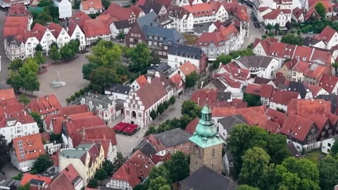 Aerial view around the old town of the city Bad Salzuflen Stock Footage 342085898