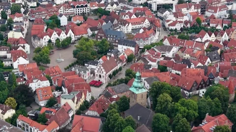 Aerial view around the old town of the city Bad Salzuflen Stock Footage 342085899