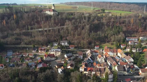 Aerial view around the old town of the city Stuhlingen in Germany Видео 344007847