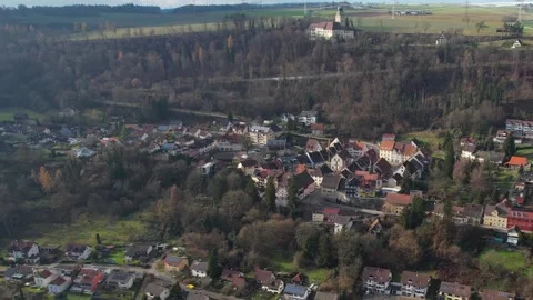 Aerial view around the old town of the city Stuhlingen in Germany Stock Footage 344007849