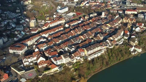 Aerial view around the old town of the city Waldshut-Tiengen in Germany 스톡 동영상 344007963