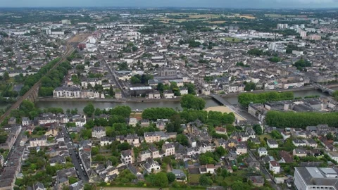 Aerial view around the old town of the city Laval in France 库存影片 344715600