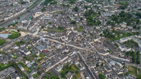 Aerial view around the old town of the city Laval in France 스톡 동영상 344715769