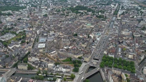 Aerial view around the old town of the city Rennes in France Stock Footage 344716203