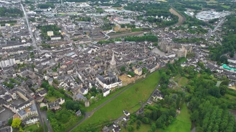 Aerial view around the old town of the city Vitre in France 動画素材 344718109