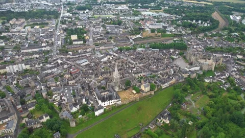 Aerial view around the old town of the city Vitre in France 스톡 동영상 344718121