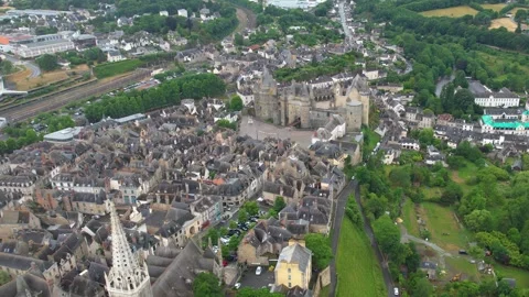 Aerial view around the old town of the city Vitre in France Видео 344718456