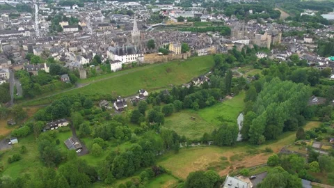 Aerial view around the old town of the city Vitre in France Видео 344718585