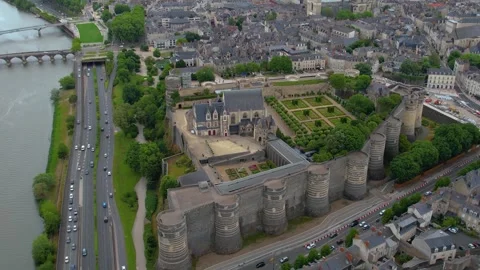 Aerial view around the old town of the city Angers in France Stock Footage 344718619