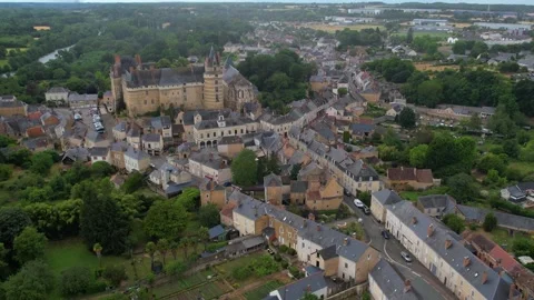 Aerial view around the old town of the city Durtal in France Stock-Footage 344719550