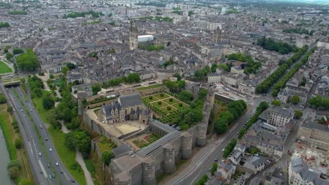 Aerial view around the old town of the city Angers in France 스톡 동영상 344720176