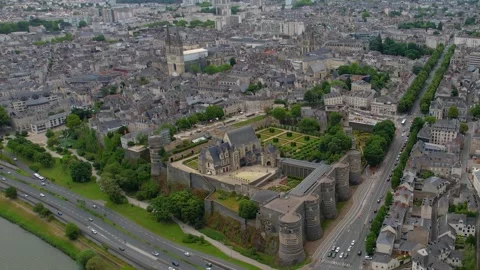 Aerial view around the old town of the city Angers in France Video stock 344720225