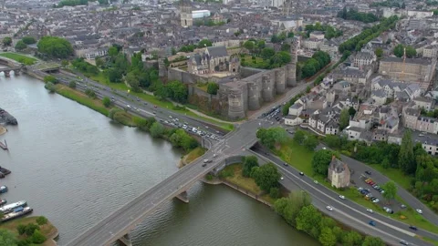 Aerial view around the old town of the city Angers in France Video stock 344720298