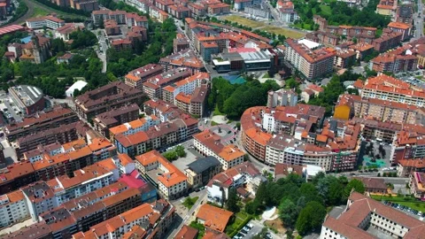 Aerial view around the old town of the city Amorebieta-Etxano in Spain 스톡 동영상 344759837