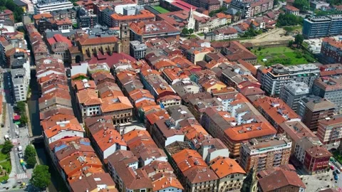 Aerial view around the old town of the city Durango in Spain 스톡 동영상 344760541