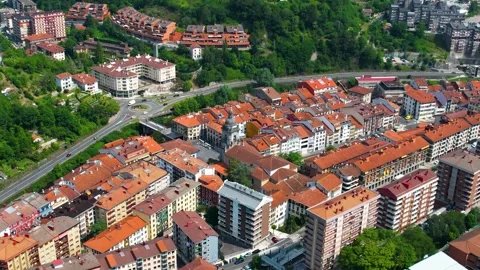 Aerial view around the old town of the city Elgoibar in Spain, Stock-Footage 344761234