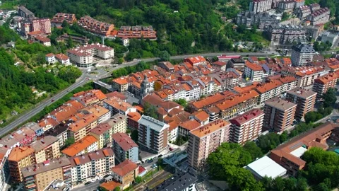 Aerial view around the old town of the city Elgoibar in Spain, Stock-Footage 344761255