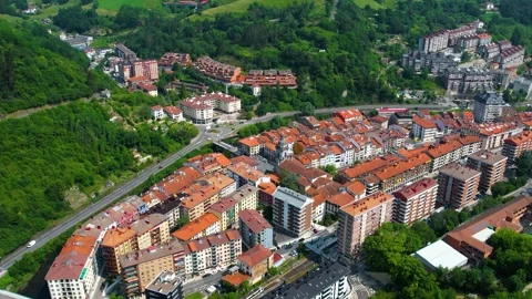 Aerial view around the old town of the city Elgoibar in Spain, Stock-Footage 344761302