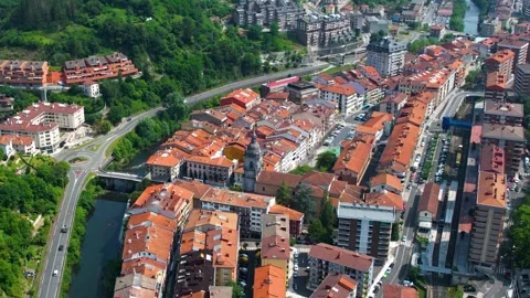 Aerial view around the old town of the city Elgoibar in Spain, Stock-Footage 344761344