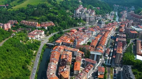 Aerial view around the old town of the city Elgoibar in Spain, Stock-Footage 344761352