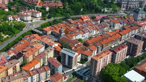 Aerial view around the old town of the city Elgoibar in Spain, Stock-Footage 344761492