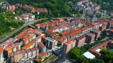 Aerial view around the old town of the city Elgoibar in Spain, Stock-Footage 344761496