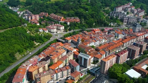 Aerial view around the old town of the city Elgoibar in Spain, Stock-Footage 344761523