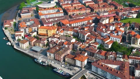 Aerial view around the old town of the harbor city orio in Spain Stock-Footage 344761862
