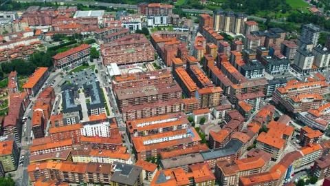 Aerial view around the old town of the city Galdacano in Spain Stock-Footage 344761867
