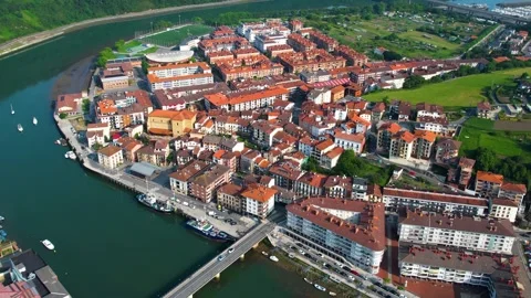 Aerial view around the old town of the harbor city orio in Spain Stock-Footage 344761953