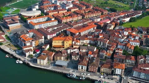 Aerial view around the old town of the harbor city orio in Spain Stock-Footage 344761965