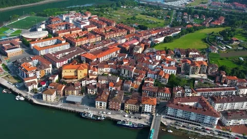 Aerial view around the old town of the harbor city orio in Spain Stock-Footage 344761968