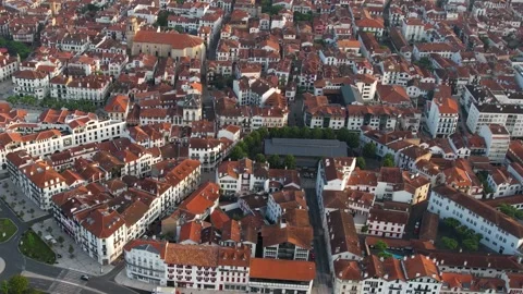 Aerial view around the old town of the city Saint-Jean-de-Luz in Spain Stock-Footage 344762021