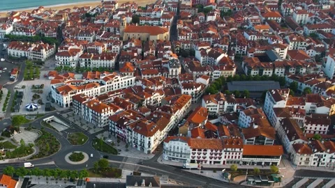 Aerial view around the old town of the city Saint-Jean-de-Luz in Spain Stock-Footage 344762089