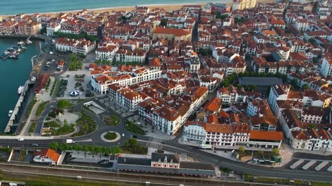Aerial view around the old town of the city Saint-Jean-de-Luz in Spain Stock-Footage 344762093