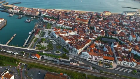 Aerial view around the old town of the city Saint-Jean-de-Luz in Spain 스톡 동영상 344762153