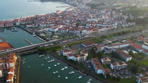 Aerial view around the old town of the city Saint-Jean-de-Luz in Spain Stock-Footage 344762360