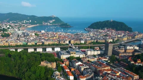Aerial view around the old town of the city San Sebastian in Spain Stock-Footage 344762494