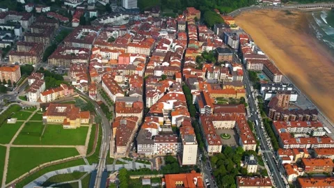 Aerial view around the old town of the city Zarautz in Spain Stock-Footage 344762590