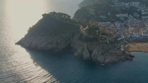 Aerial view around Tossa de Mar mountains, all the old town and the castleruins  Vídeos de archivo 110367043